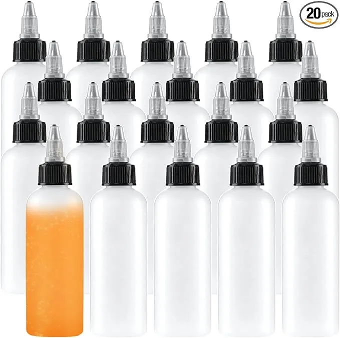 Uyuxxu 20 Pack 4oz Boston Squeeze Bottles,Clear Dispensing Bottles with Twist Top Cap,Plastic Squeeze Bottles for Crafts,Kitchen,Household