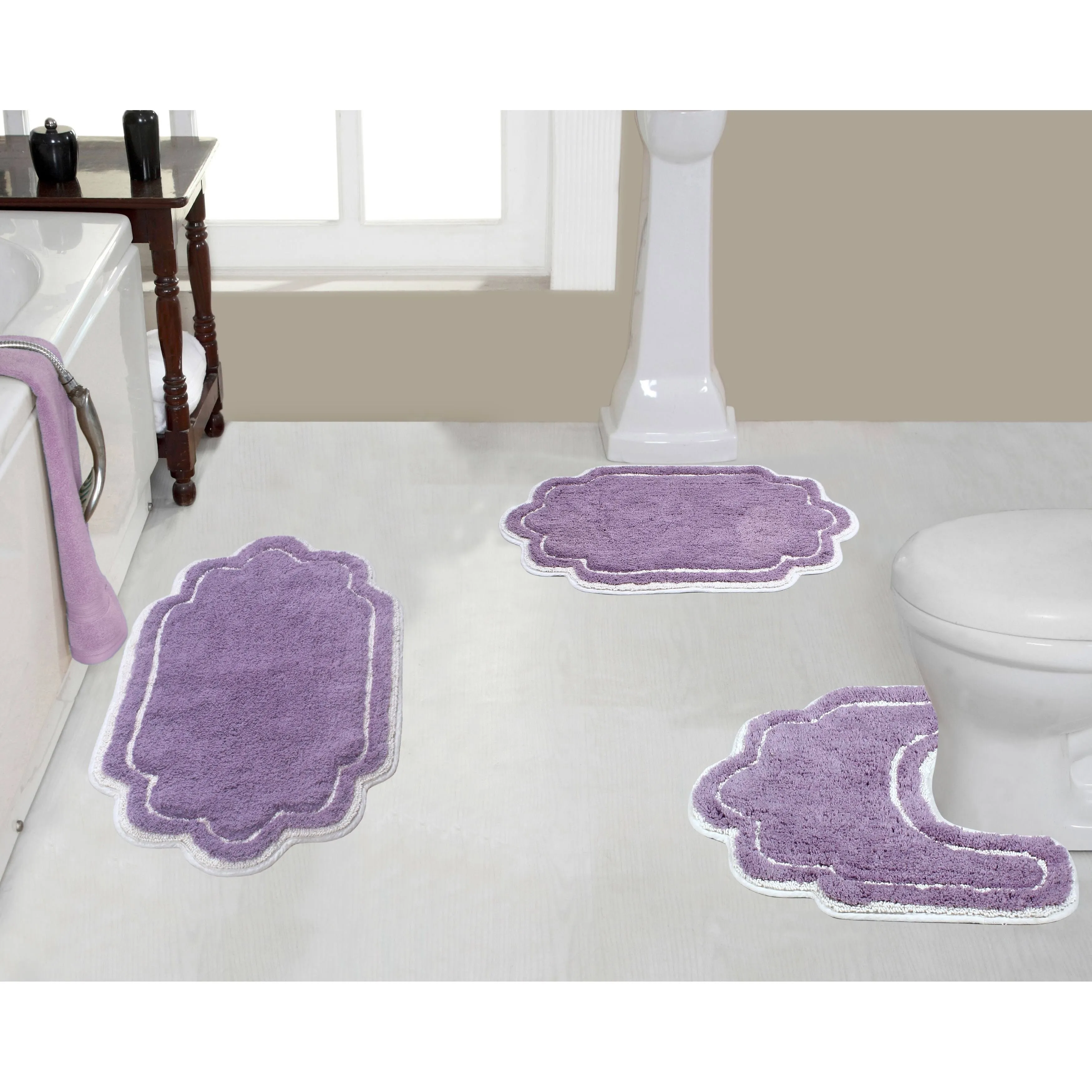 Allure 3 Piece Set Bath Rug Collection by Home Weavers Inc in Purple