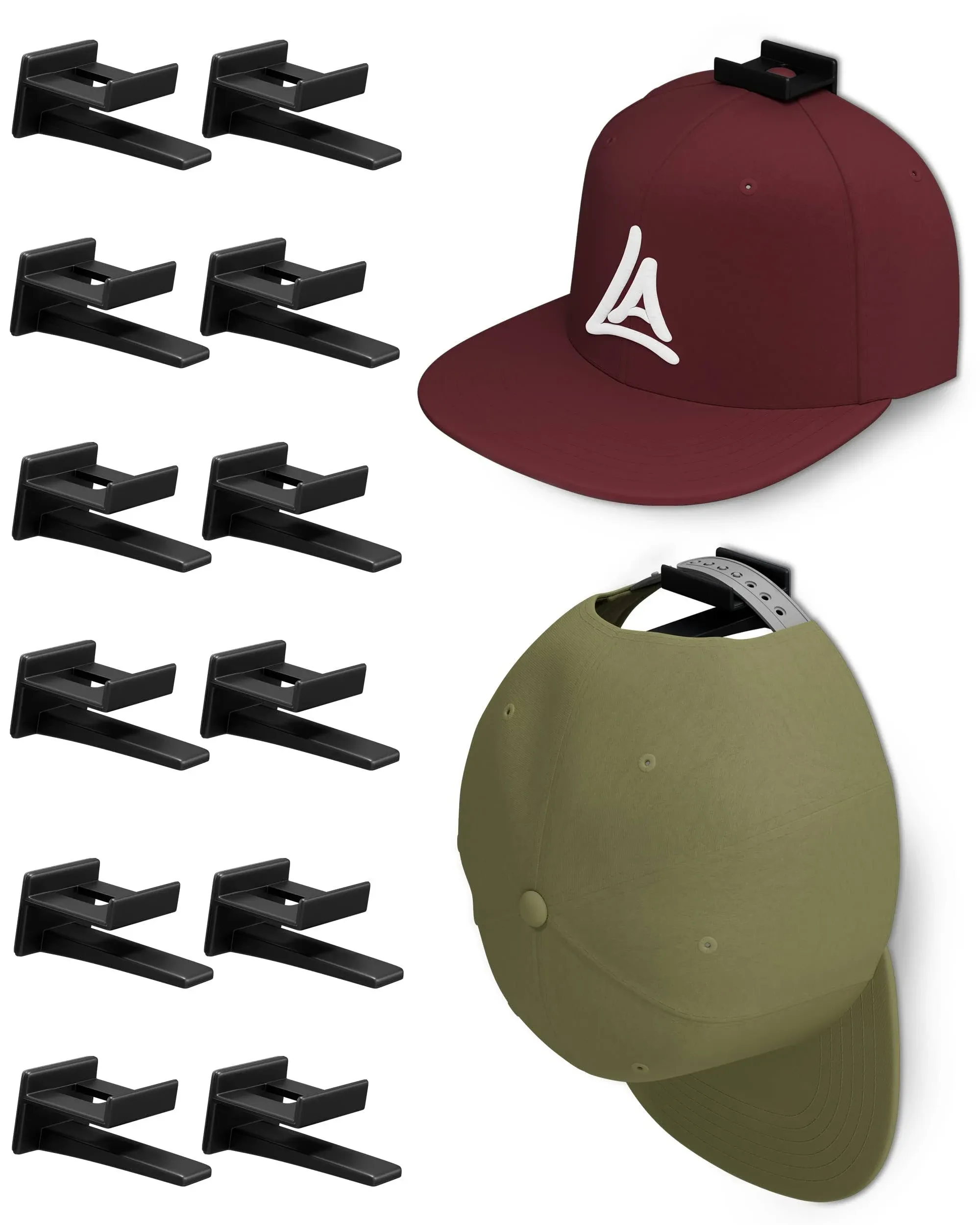 Baseball Cap Hat Rack Wall Door Hanger Holder Storage Organize 12 Hooks Adhesive