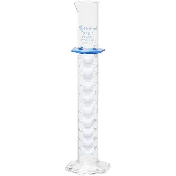 United Scientific (UNCYLNGB-250) 250ml Graduated Cylinder, Borosilicate 3.3 Glass ...