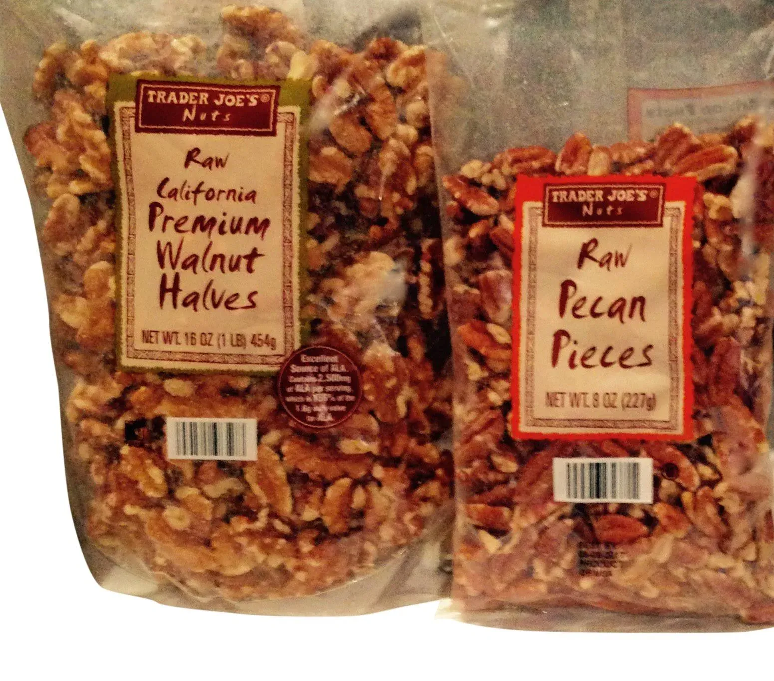 Trader Joes Raw California Premium Walnut Halves & Raw Pecan Pieces Total 2 Items