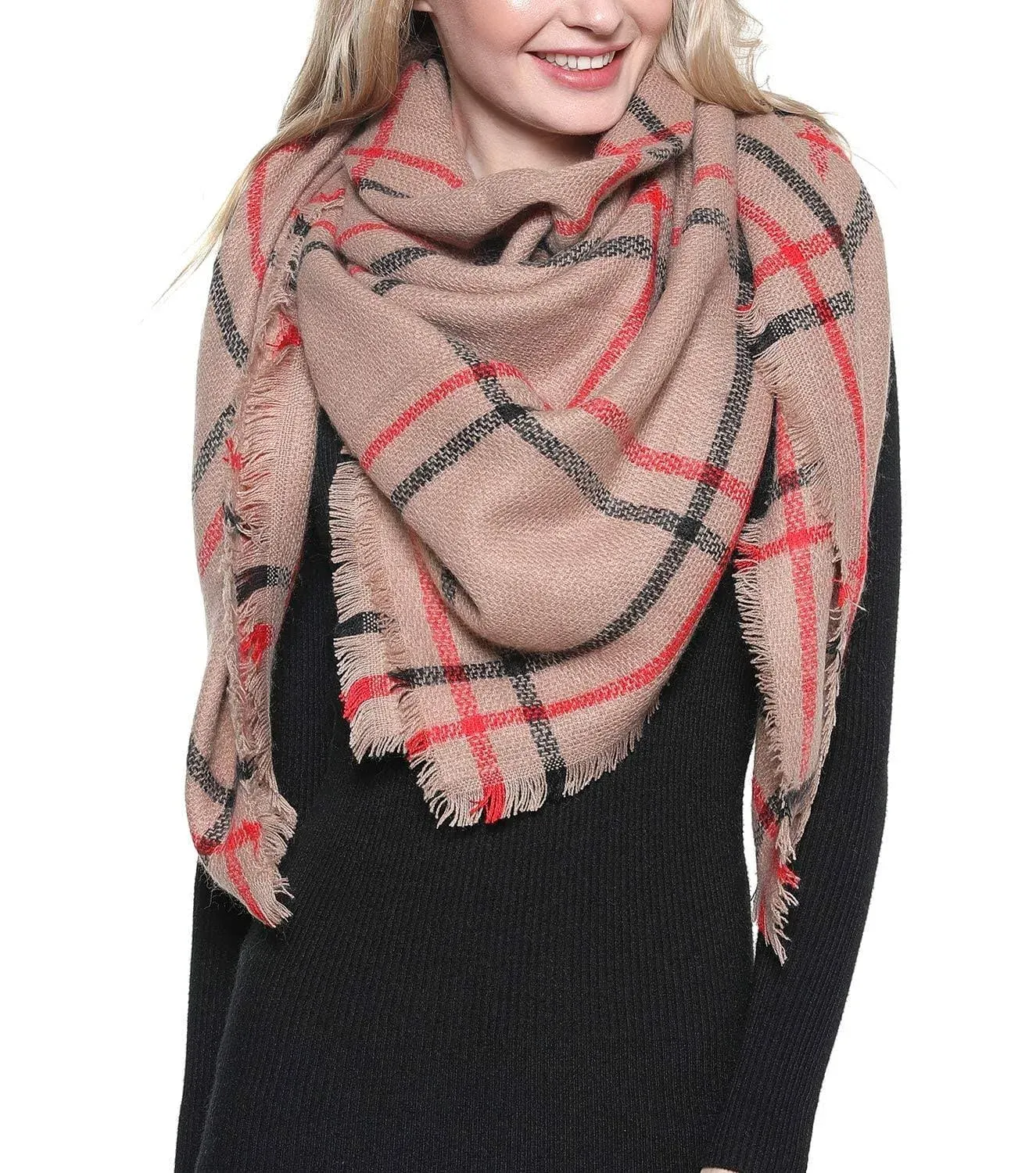 Dimore Trendy Plaid Blanket Scarf Women Big Oversized Long Scarves Warm Winter ...