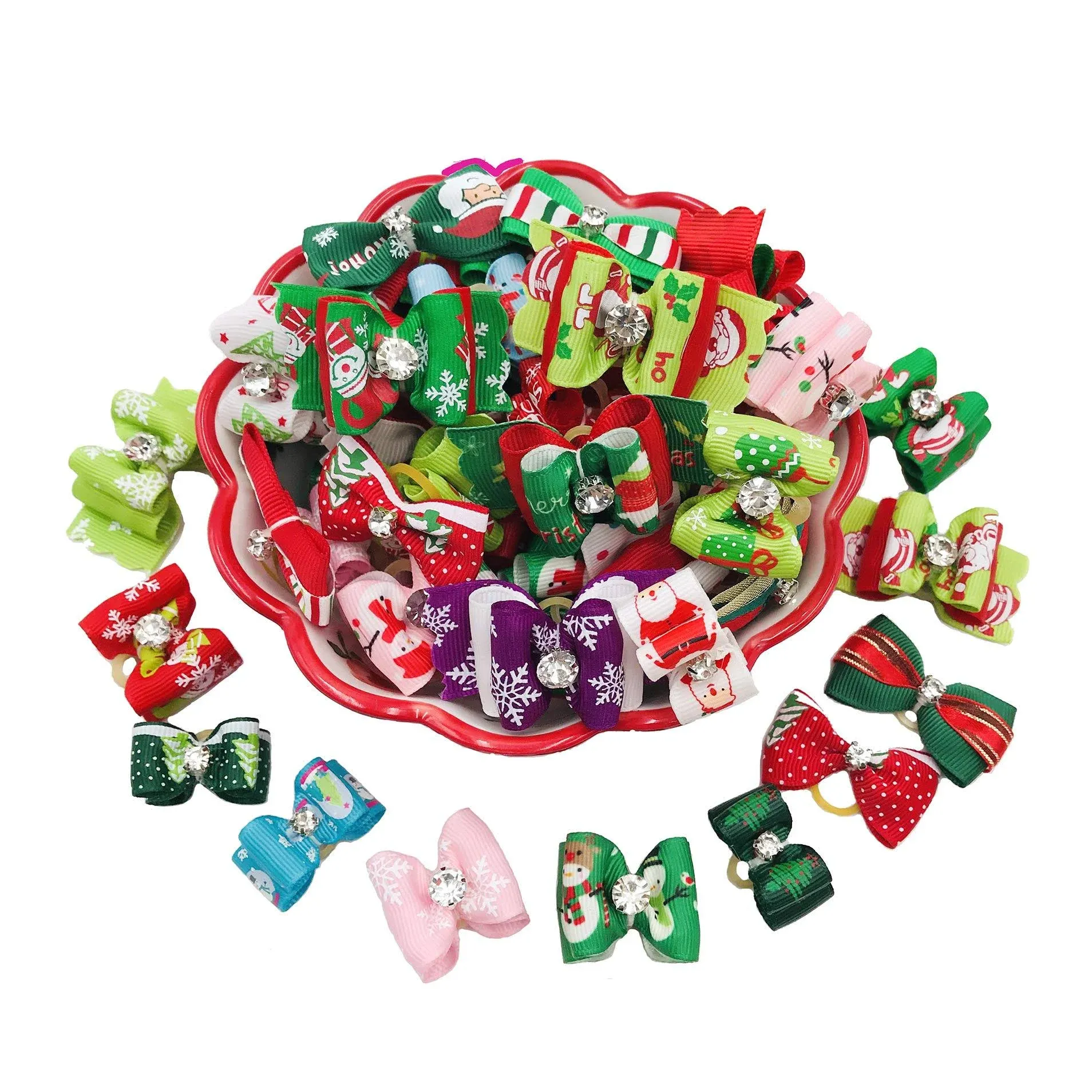 Pet Show 20pcs Christmas Dog Hair Bows with Rubber Bands for Small Medium Dogs ...