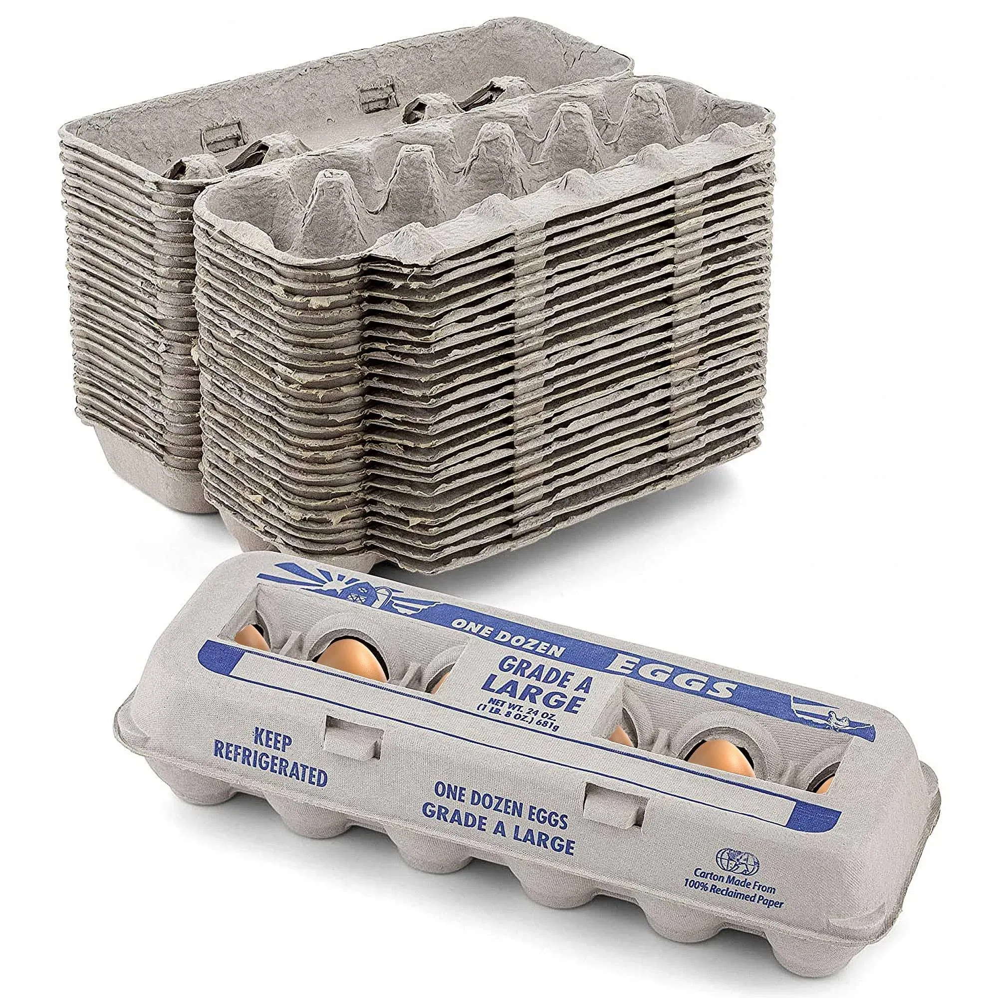 Jumbo Egg Cartons Holds 12 Eggs Printed Natural Pulp - 1 Dozen Large - Strong Sturdy Material Perfect For Storing Extra Eggs - by MT Products (15 Cartons) - Made in The USA