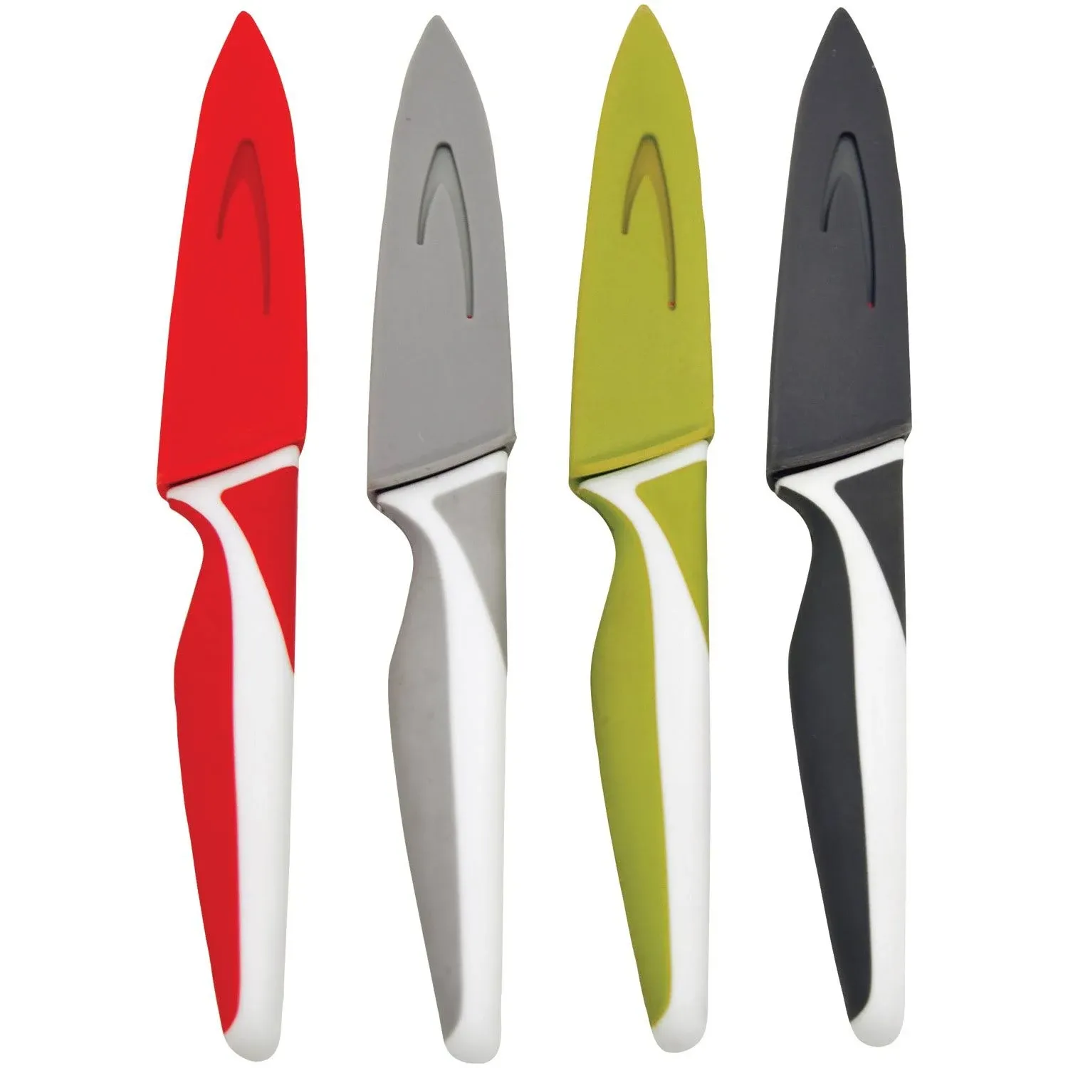 Starfrit 080906-006-0000 Set of 4 Paring Knives with Snap-on Covers, Multicolored, 8.5x 3.2x 0.8