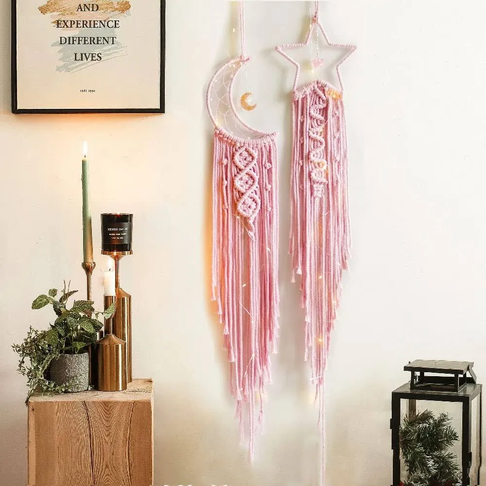 Pink Star Moon Dream Catcher, Pink Decor, Teen Girl Gift, Women Gift, Room Decor ...