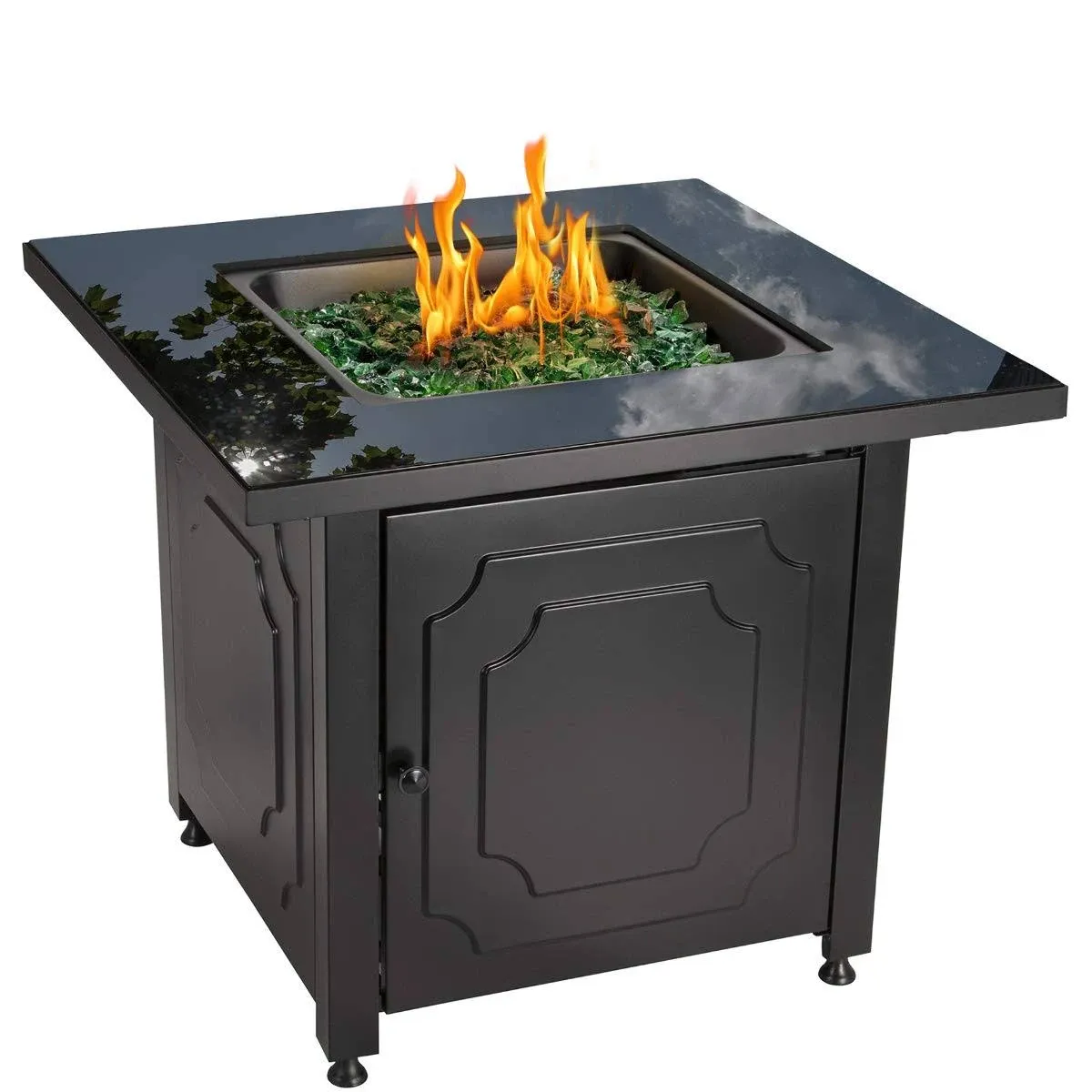 Endless Summer 30\ Outdoor Propane Gas Black Glass Top Fire Pit (Green Fire Glass)