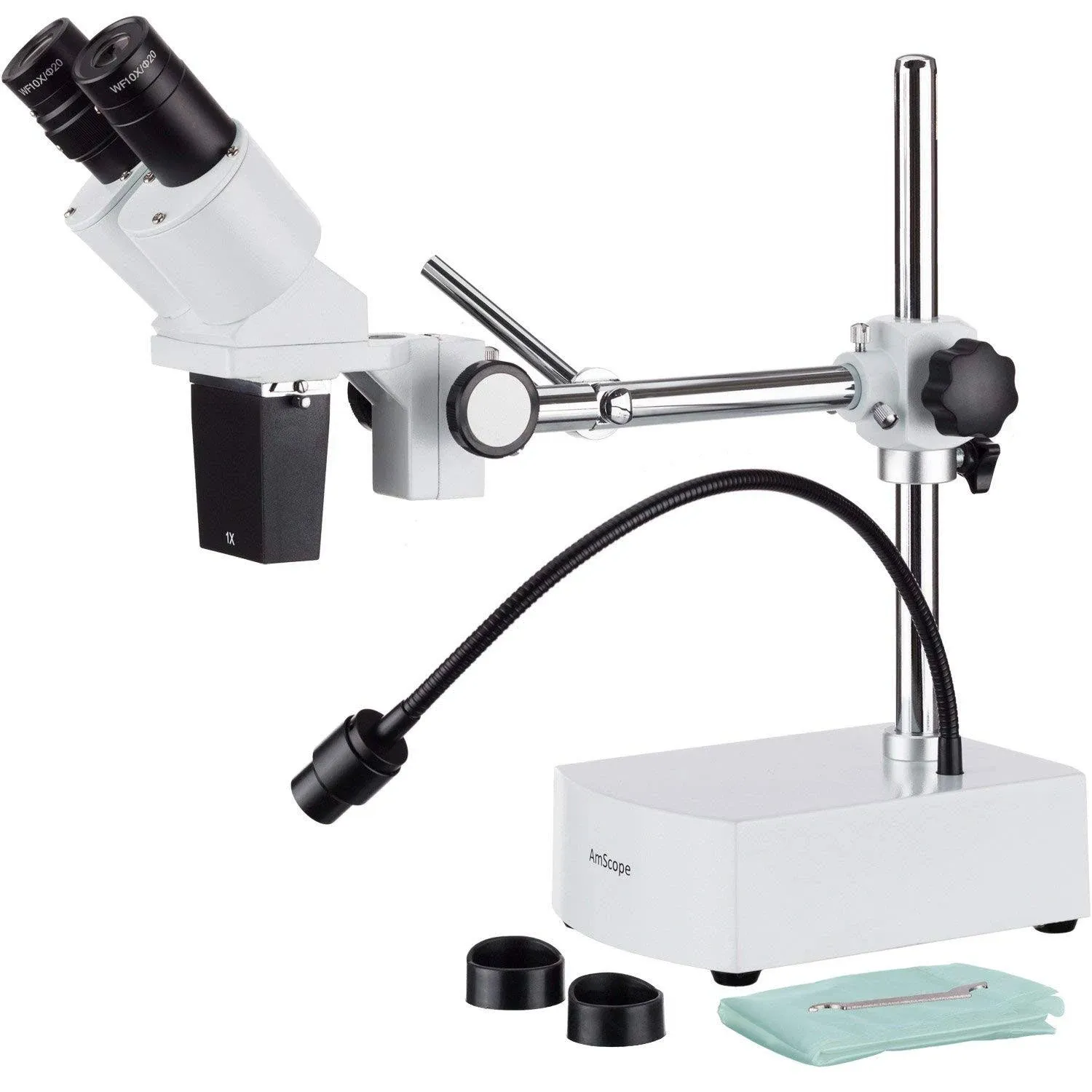 AmScope SE400 Professional Binocular Stereo Microscope, WF10x Eyepieces, 10X Magnification, 1X Objective, LED Lighting, Boom-Arm Stand, 110V-120V