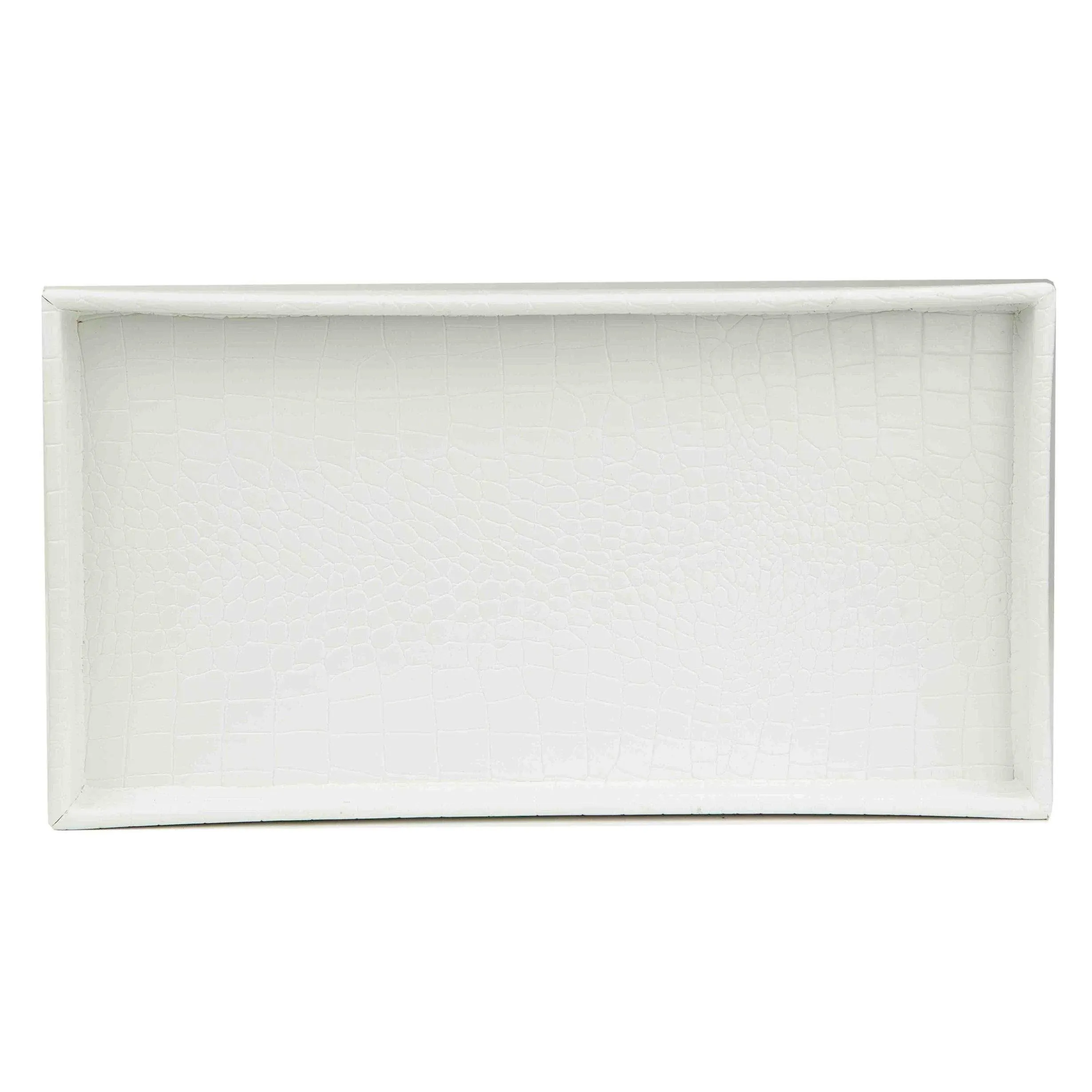 Home Basics Crocodile Plastic Vanity Tray For Jewelry, Make up, Perfume, Cosmetics, Bathroom or Dresser Organizer, (White)