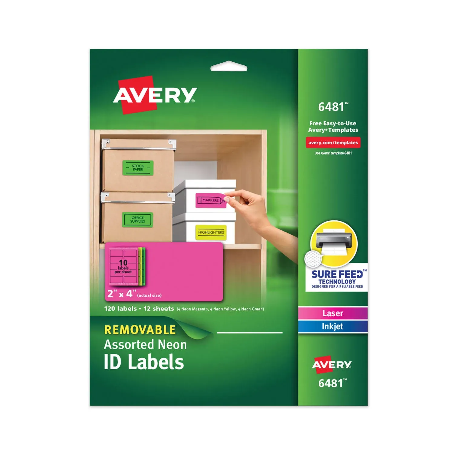 Avery High-Vis Removable Laser/Inkjet ID Labels, 2 x 4, Asst. Neon, 120/Pack