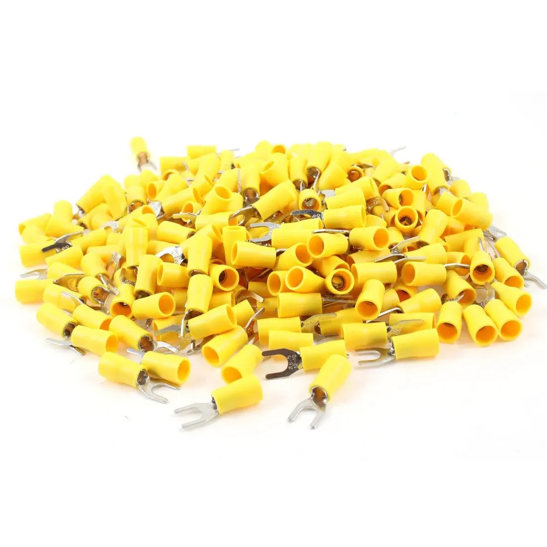 uxcell SV5.5-5 Pre Insulated Fork Terminal for AWG 12-10 Wire and #10 Stud, 500 Piece, Yellow