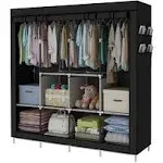 Portable Wardrobe Clothing Wardrobe Shelves Clothes Storage Organiser with 4 Hanging Rail,Black