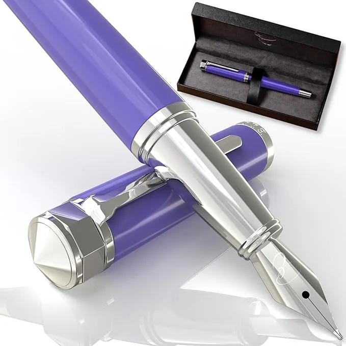 Luxury Fountain Pen Set for Writing - Smooth Medium Nib - Includes Refillable Ink Converter, 3 Ink Cartridges [Black & Blue], Gift Box - Elegant Calligraphy