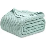 Cozy Comfort 100% Cotton Blankets Queen Mint - Waffle Weave Blankets for All Seasons, 90x90 inches