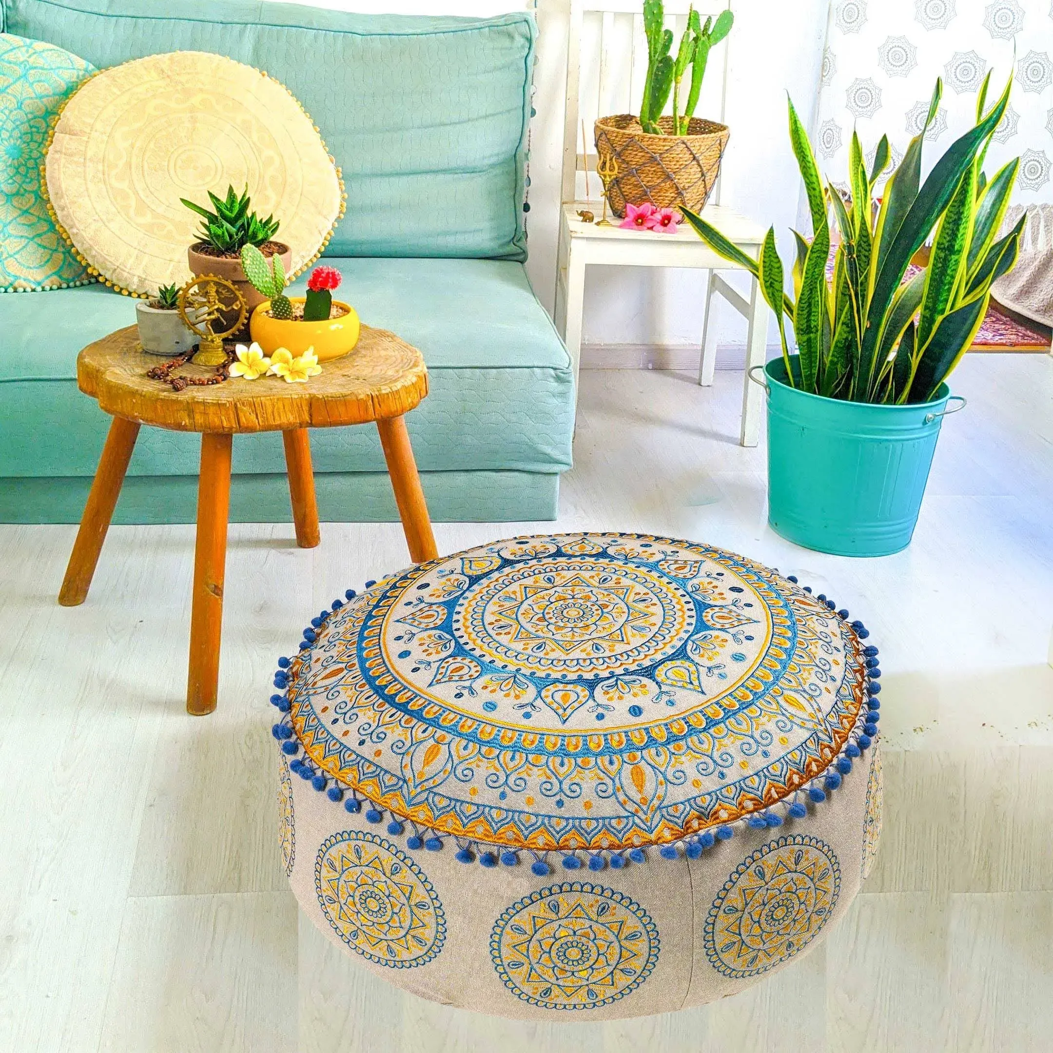 Mandala Life Art Bohemian Pouf Ottoman Cover -24x8 Inches - Luxury, Artisan Room ...