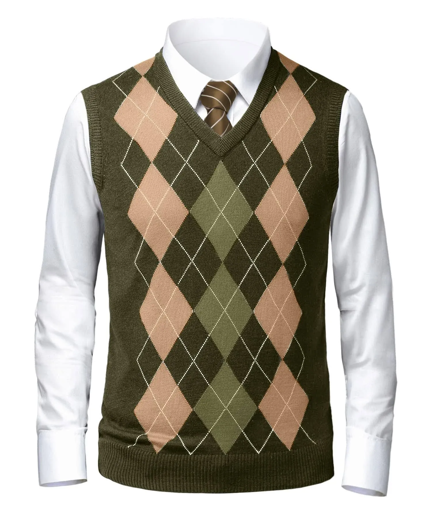 Gafeng Mens Argyle Sweater V-Neck Casual Winter Slim Fit Lightweight Sleeveless 