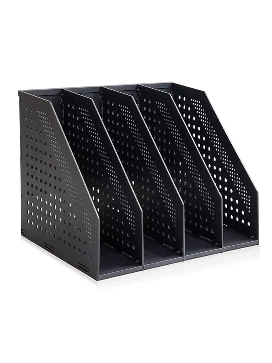 Black Magazine Rack Desk Organizer, 4 Vertical Compartments