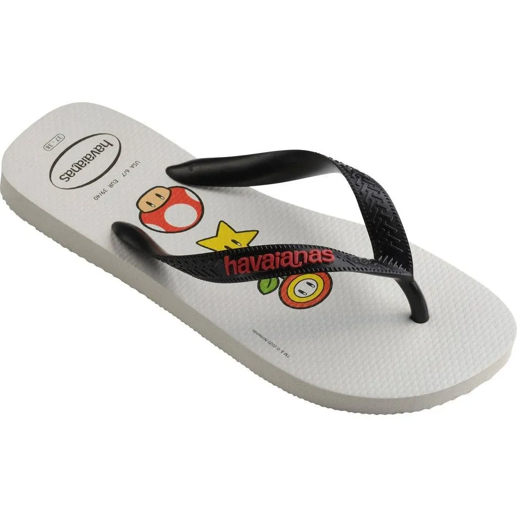 Havaianas Unisex-Child Mario Bros Sandal White/Black Flip Flop Size 13C/1Y