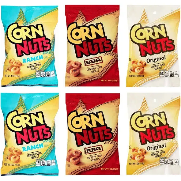 Corn Nuts Classic Flavors 4oz Size - 2 of Each Original, BBQ and Ranch (Pack of 6)