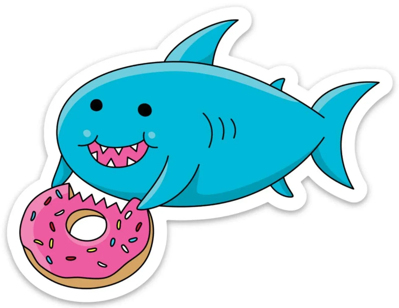 Stickeroonie Sticker Decal Cute Fat Whale Shark Eating Donut Foodie for Laptop Water Bottle etc. 4 x 3 inch