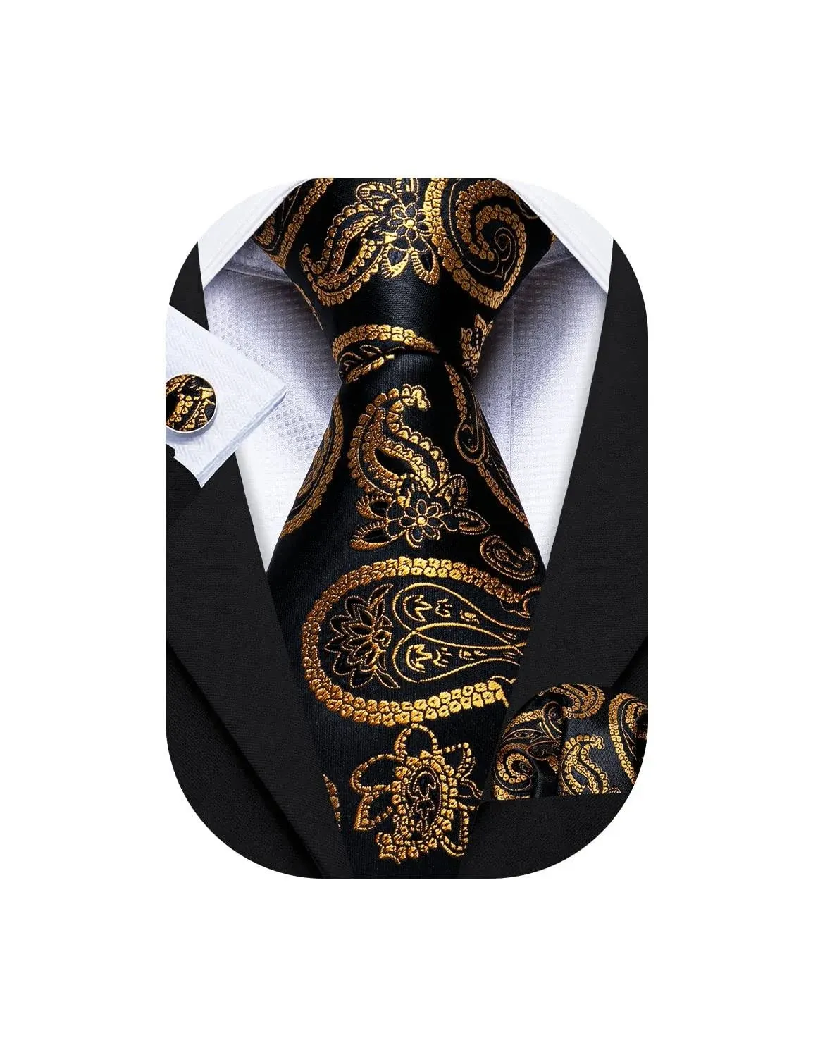 Barry.Wang Man Tie Set Paisley Woven Necktie Set Silk Pocket Square Cufflinks Bu