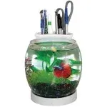 Elive Betta Fish Bowl / Betta Fish Tank with Planter, Small 0.75 Gallon Aquarium, LED Light Timer, White