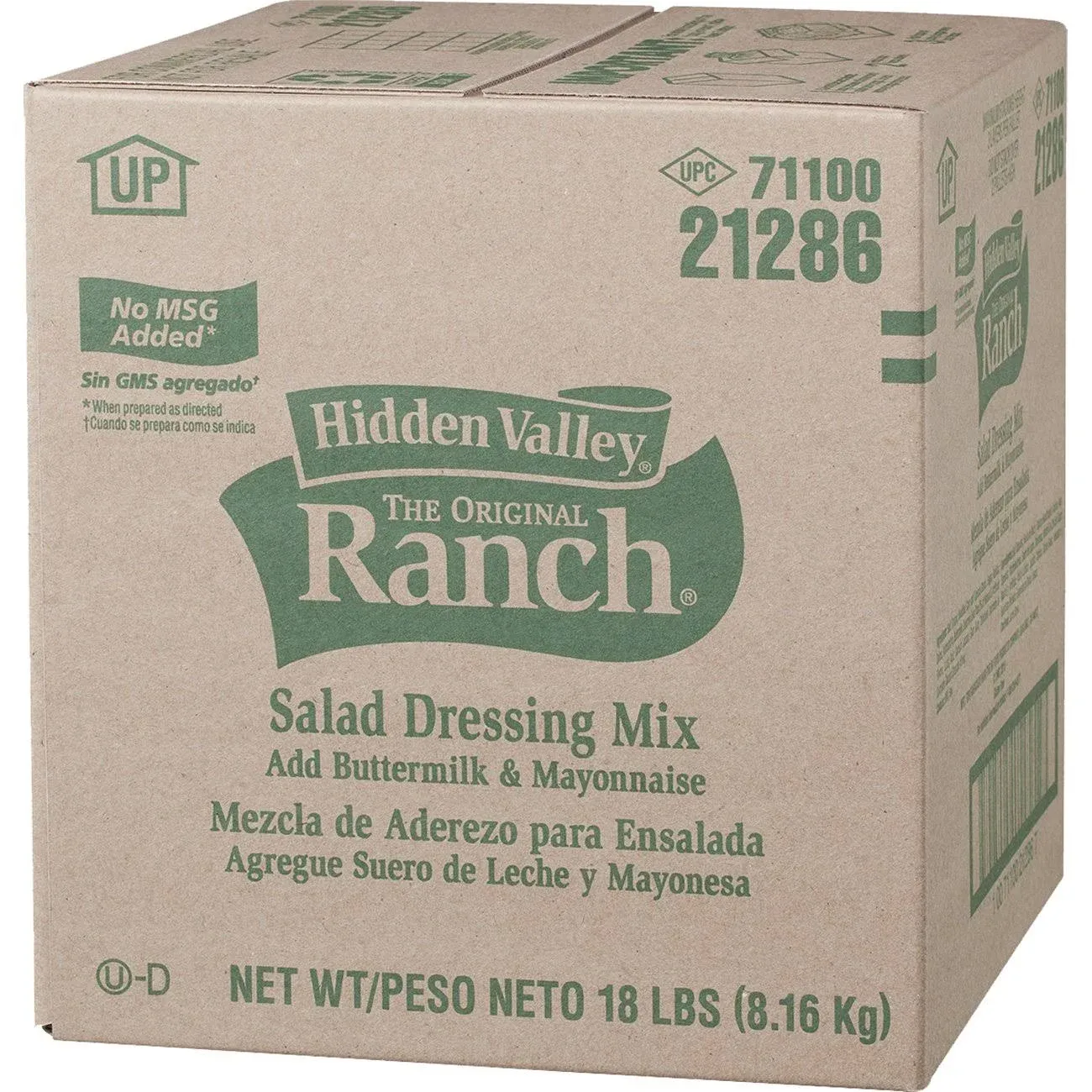 Hidden Valley 21286 Hidden Valley No MSG Buttermilk Ranch Mix 18lbs