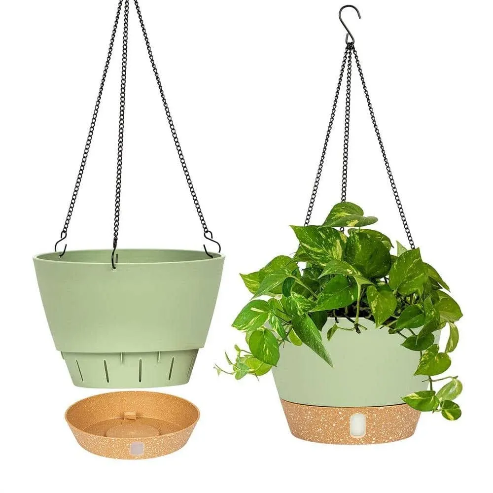 Dyiom Hanging Planter 10&#034; x 6.7&#034; Plastic Round Green w/ Drainage Hole (2-Pack)