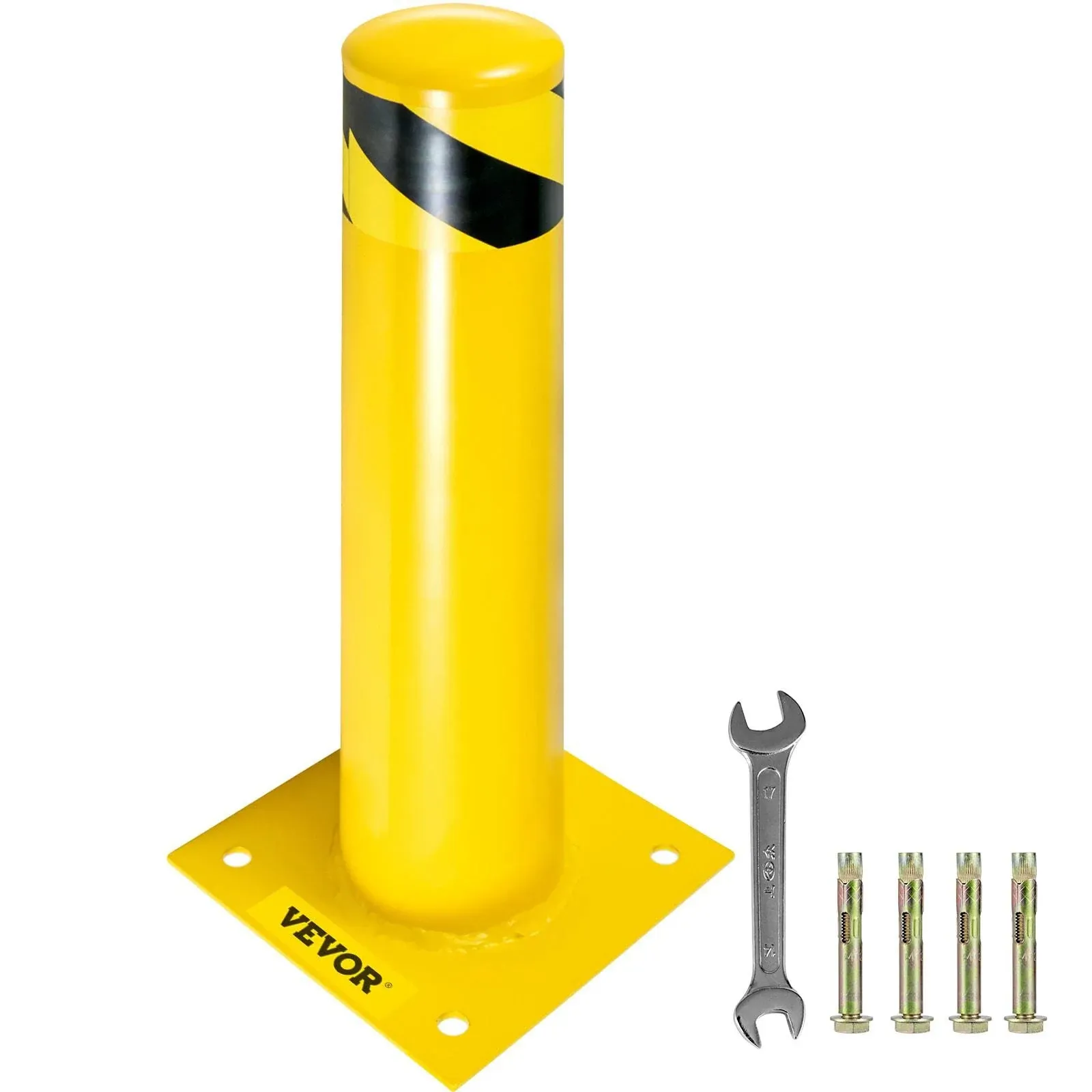 VEVOR Safety Bollard, 36 Inch Height Bollard Post, 5.5 Inch Diameter Steel Pipe Safety Bollard Post, Yellow Steel Bollard, Steel Safety Bollard with 8 Anchor Bolts, Perfect for Traffic-Sensitive Area