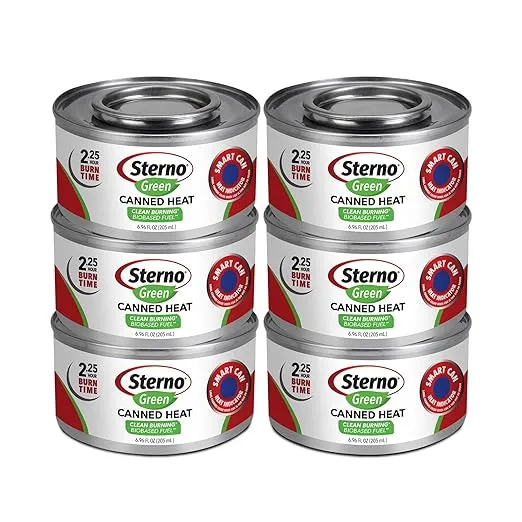 Sterno Green Fuel Cans - Chafing Dish Fuel Can for Food Warmer & Portable Stoves, Ethanol Gel Cans with 2.25-Hour Burn Time, - Pack of 6