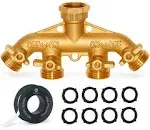  New &amp; Improved Heavy Duty Brass 4 Way Splitter, Garden Hose Manifold 