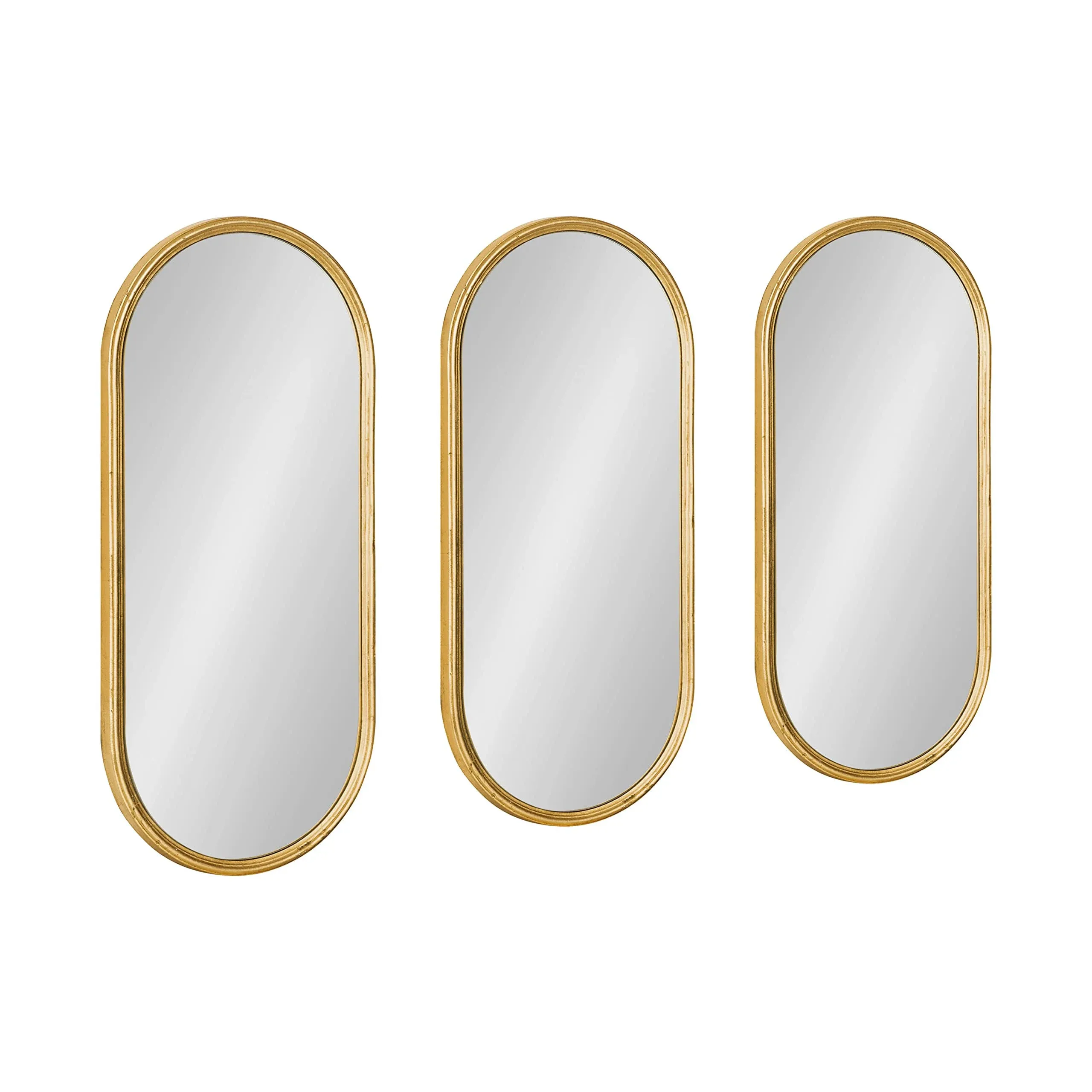 Kate and Laurel Caskill Glam Wall Mirror Set, Set of 3, 10 x 22, Gold, Decorative Modern Mirror Wall Decor Collection with Minimal Frame and Capsule Oval Shape