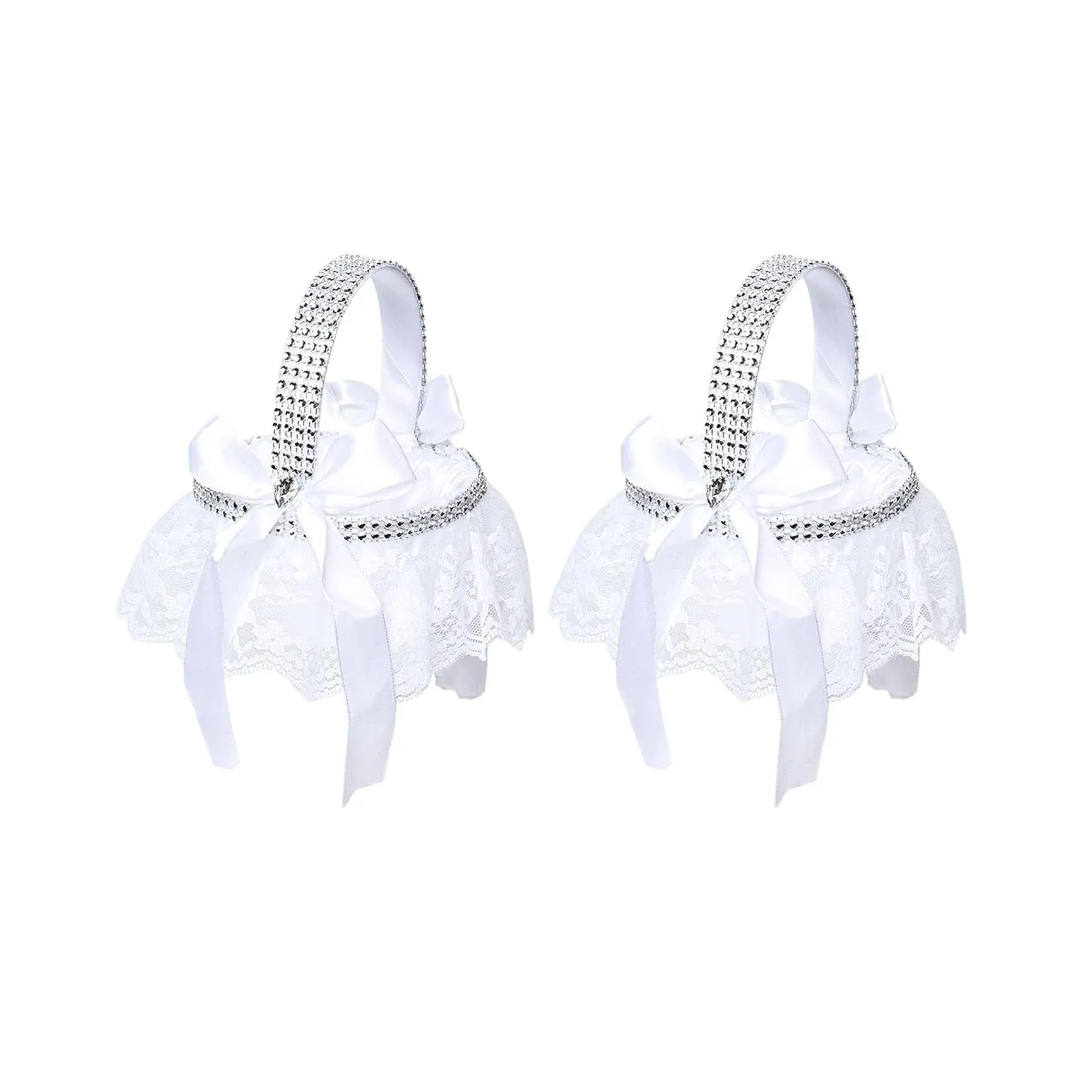 Tnoeuz 2pcs White Flower Girl Basketwedding Basket with Bows and Lace Flower Girl ...