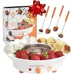 MasterChef Chocolate Fondue Maker- Deluxe Electric Dessert Fountain Fondue Pot Set w 4 Forks & Party Serving Tray -Melting, Warming Caramel, Cheese, Sauce, Romantic Date, Fun Birthday Gift