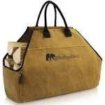 Heavy Duty Waxed Canvas Log Carrier Tote Bag with Unique Embroidered Logo, Extra Large Durable Firewood Holder with Strong Comfort Handle, Heavy Duty Wood Carrying Bag Rust