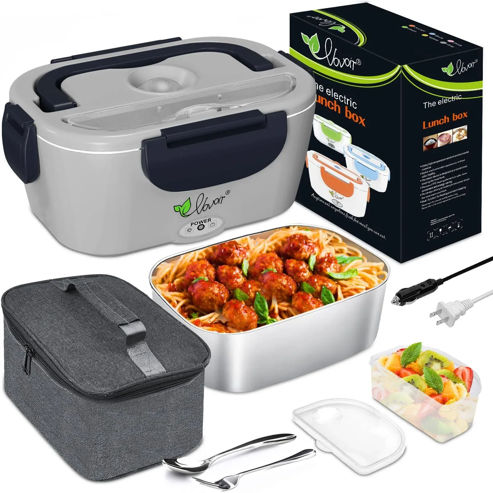 Vovoir Electric Heating Lunch Box 110V/12V 2 in 1 Portable Food Warmer Lunch ...