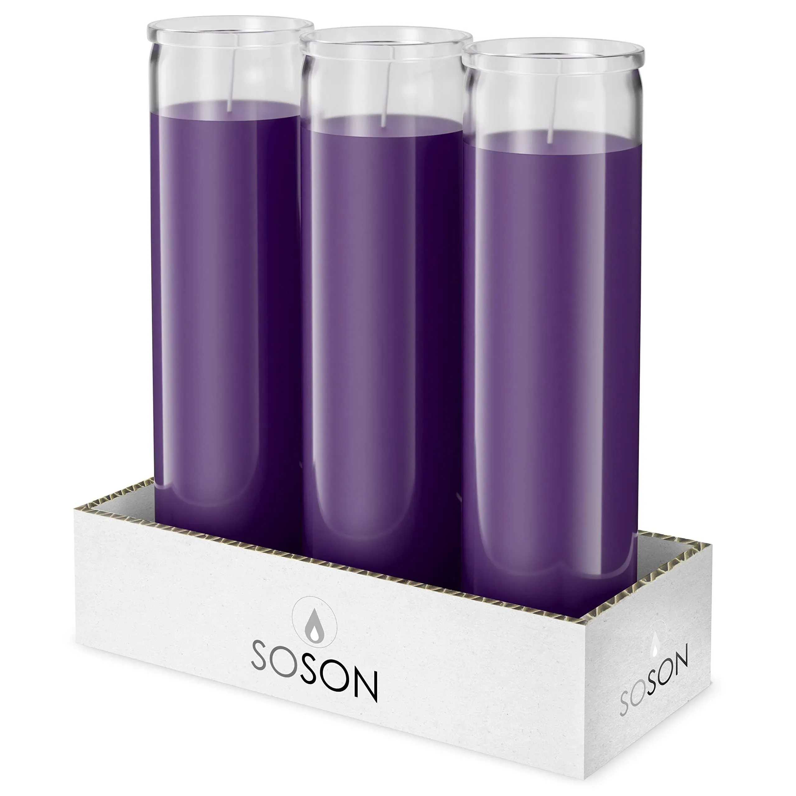 Simply Soson 2x8 inch Purple Devotional Candles in Glass Jar - 3 Pack - 90 Hours Prayer Candle - Tall Pillar Candles for Religious