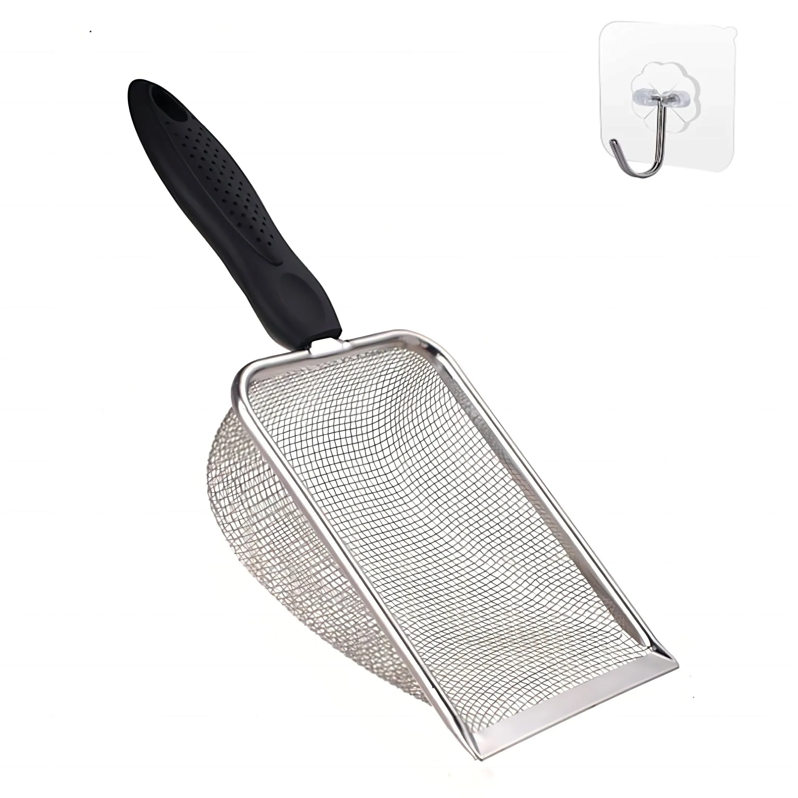 Small Mesh Stainless Steel Cat Litter Scoop Fine Mesh Metal Reptile Litter Cleaner Scooper Non-Stick Coated Metal Litter Scoop Fine Sand Litter Scooper (Hole:2mm/Fine Sand Scooper)