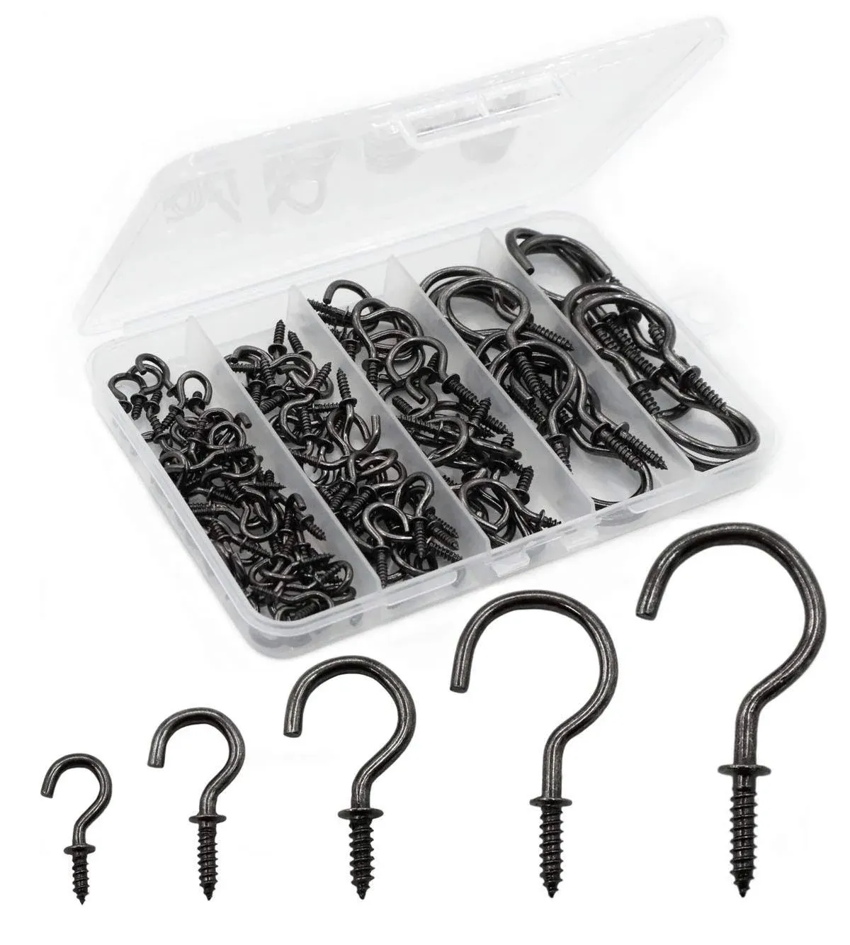 IDEALSV Black Bronze Screw in Cup Hooks Kit 115 Pack 1/2" 5/8" 7/8" 1-1/4" 1-1/2 ...