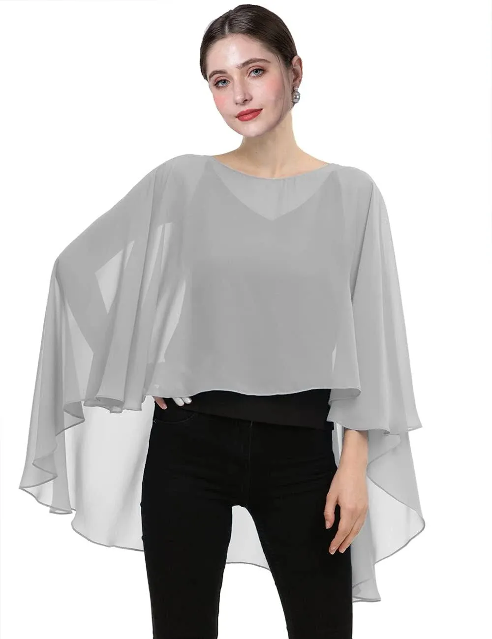 Baoqiya Chiffon Capes Sheer Capelets Bridal Shawls and Wraps Cape Long Plus Size ...