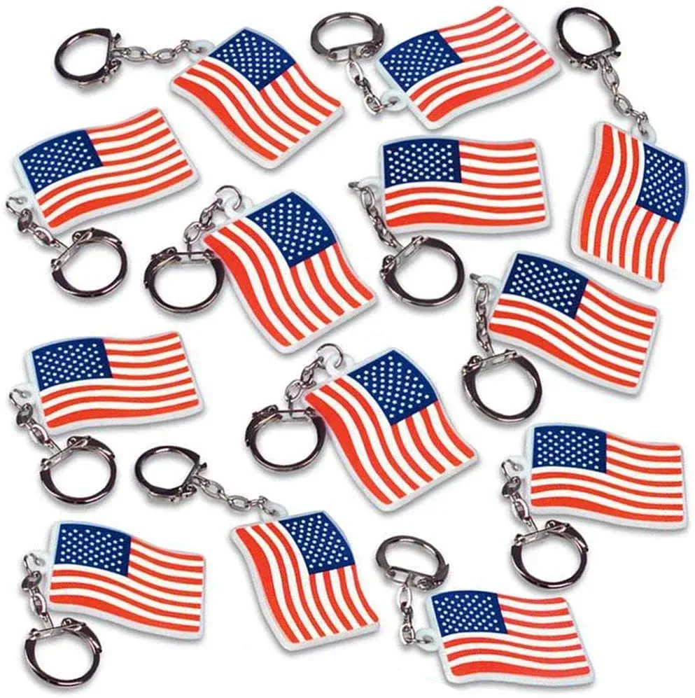 ArtCreativity Set of 24 American Flag Keychains, 4th of July Party Favors, USA F