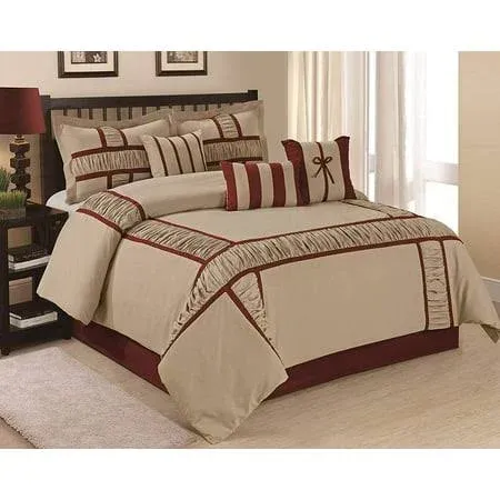 7 Piece Hypoallergenic Microfiber Ruffle and Patchwork Comforter Set-MARMA