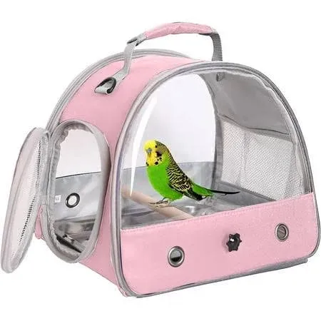 Halinfer Bird Travel Carrier, Portable Small Bird Parrot Parakeet Travel Box with Standing Perch and Stainless Steel Tray, Side Access Window