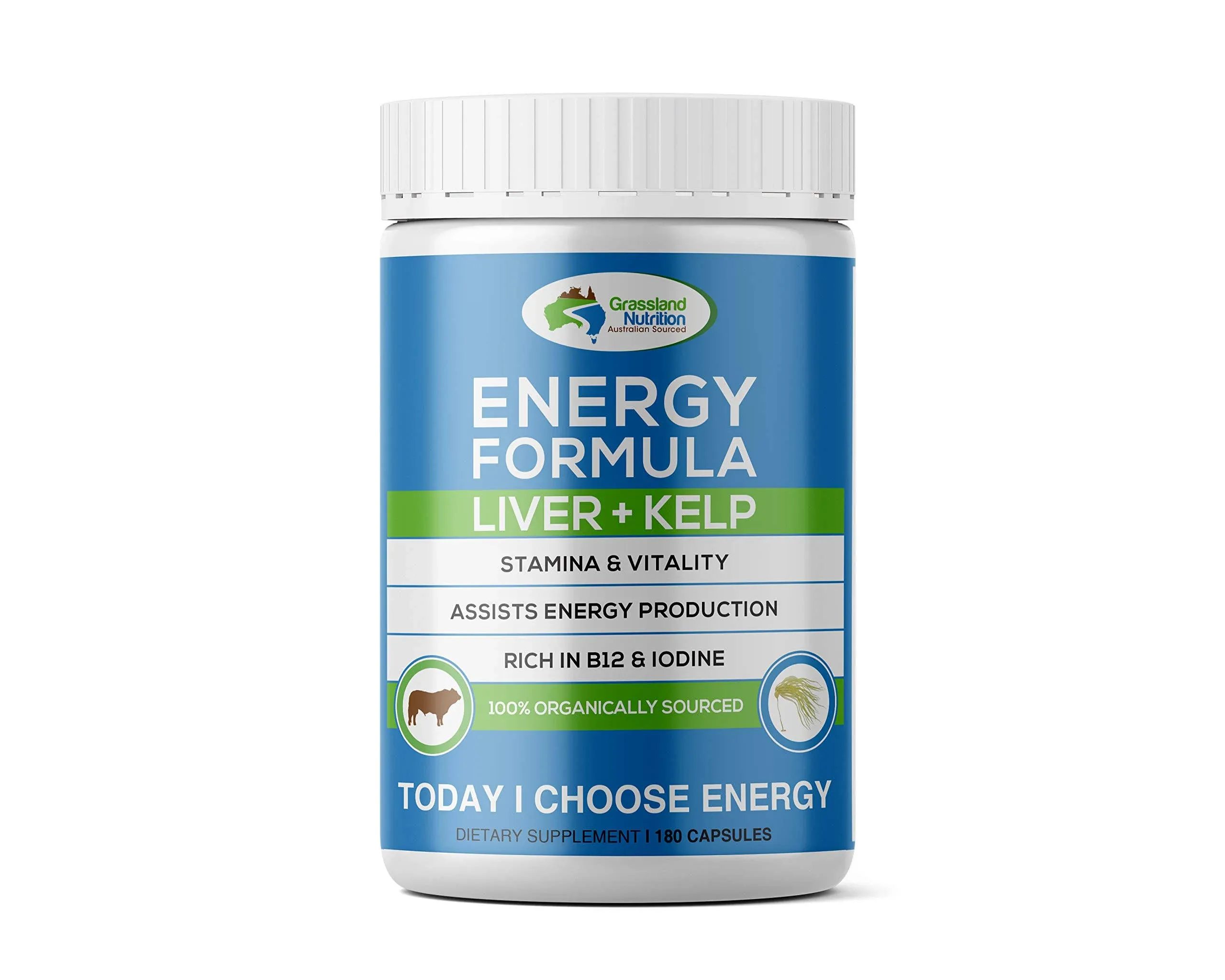 Grass Fed Beef Liver with Wild Harvested Kelp 100% Organically/halal Sourced 2-in-1 Energy Formula — Natural B12, Iodine, Iron & Vitamin A