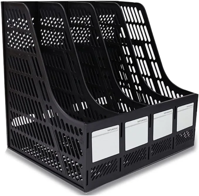 Collapsible Magazine File Holder, 4 Compartment Desktop Organizer - 4 Compartment - Black