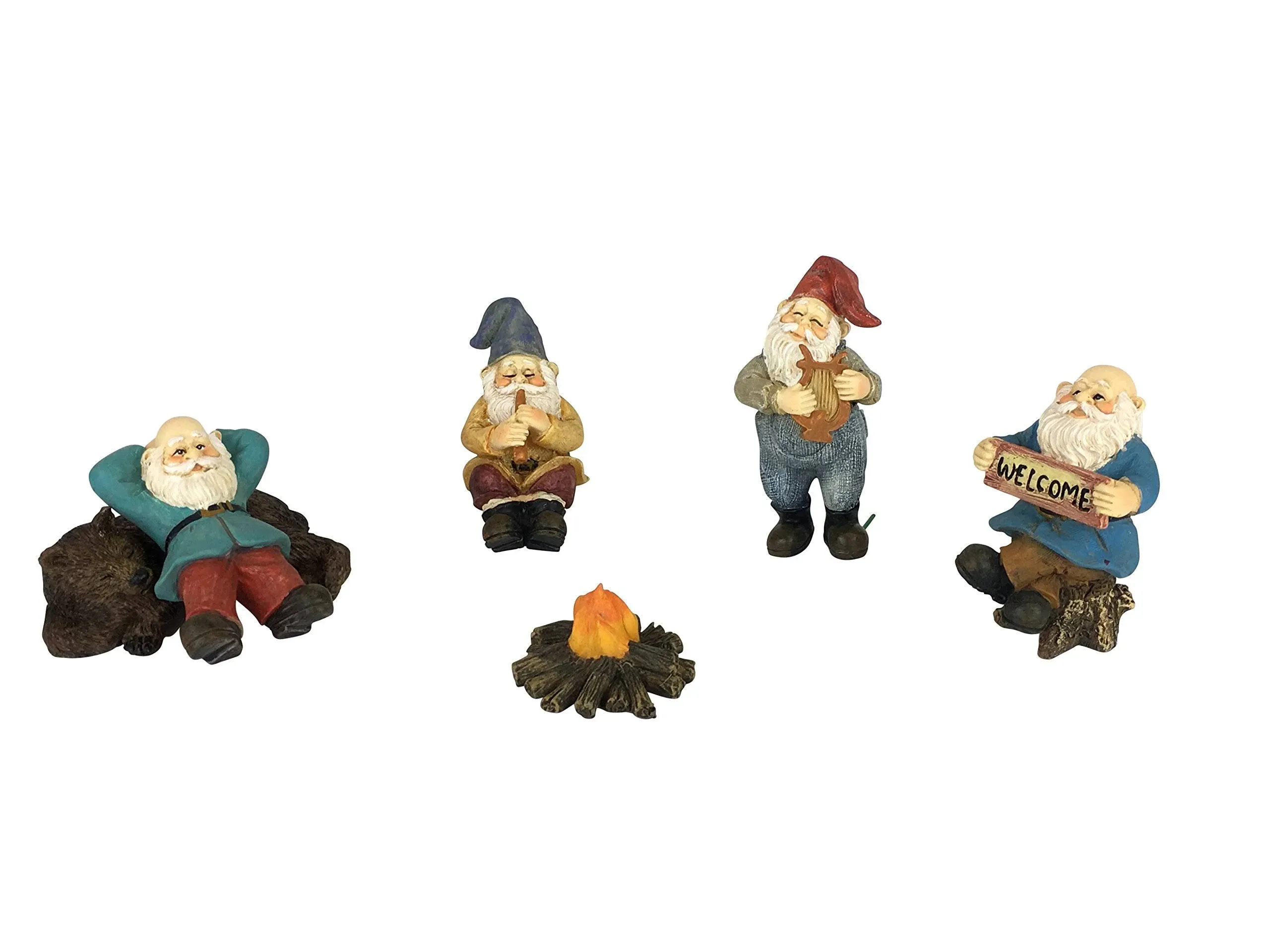 Happy Gnomes Camp - 6 Piece Garden Gnome Set for The Miniature Fairy Garden by GlitZGlam