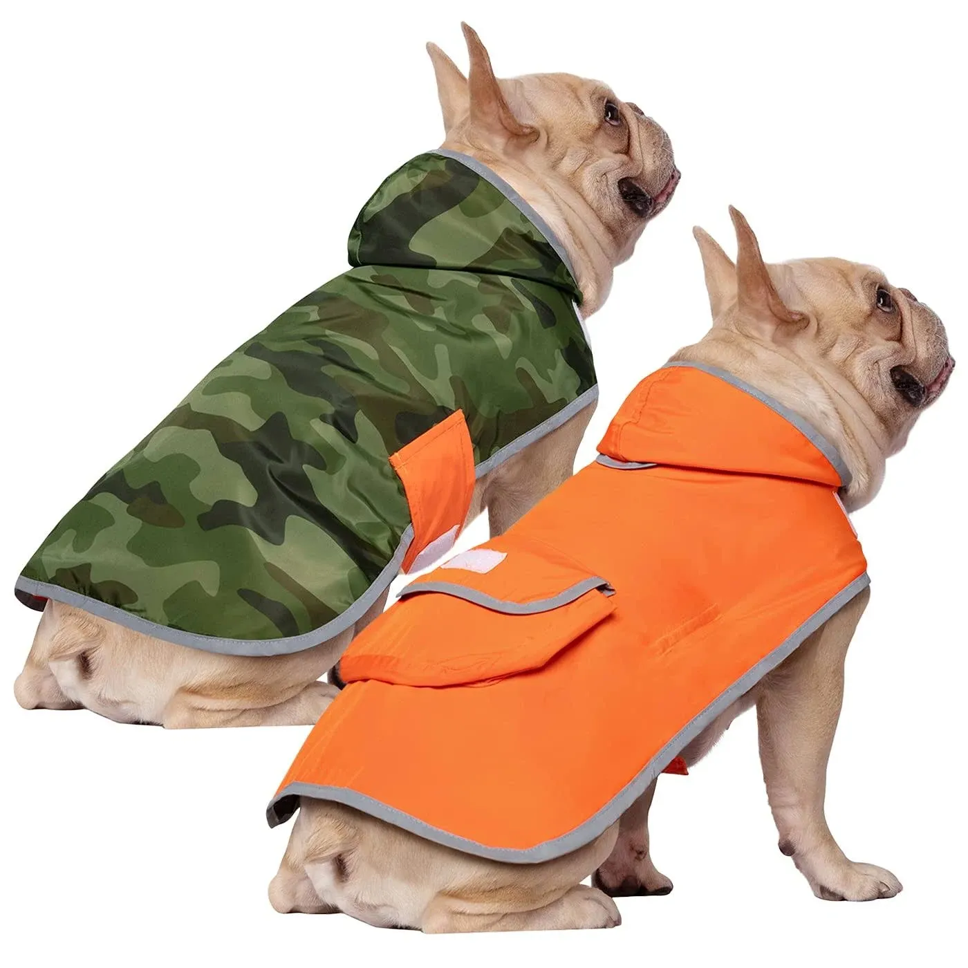 HDE Reversible Dog Raincoat Hooded Slicker Poncho Rain Coat Jacket for Small Medium Large Dogs Camo Orange - M