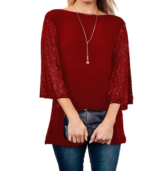 FANSI NOVA Womens Flutter Sleeve Boatneck Sparkly Holiday Party Blouse Casual Lo