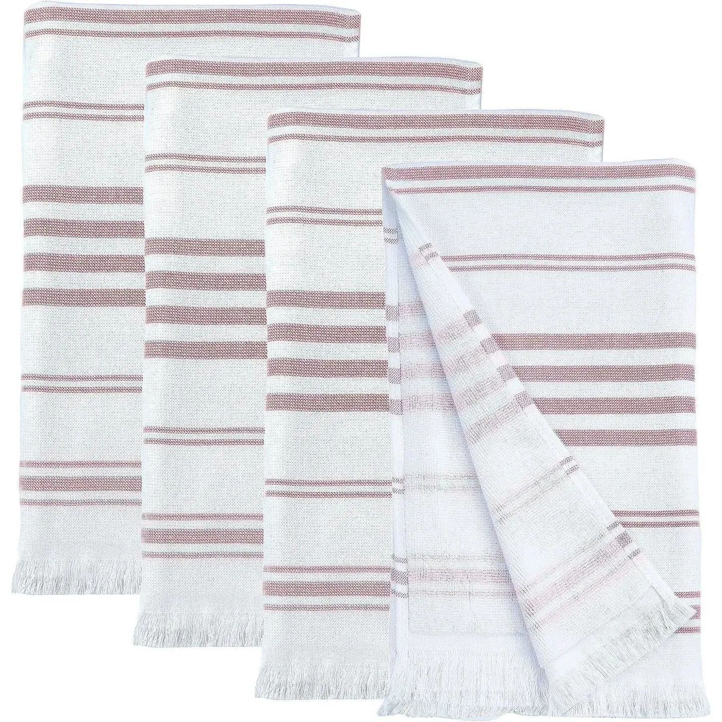 Ample Decor Hand Towels for Kitchen Set of 4 100% Cotton - Quick Drying, Towel for Hand, Face, Hair, Yoga, Tea, Dishcloth, and Bath - Christmas Red - 16 X 28 Inch