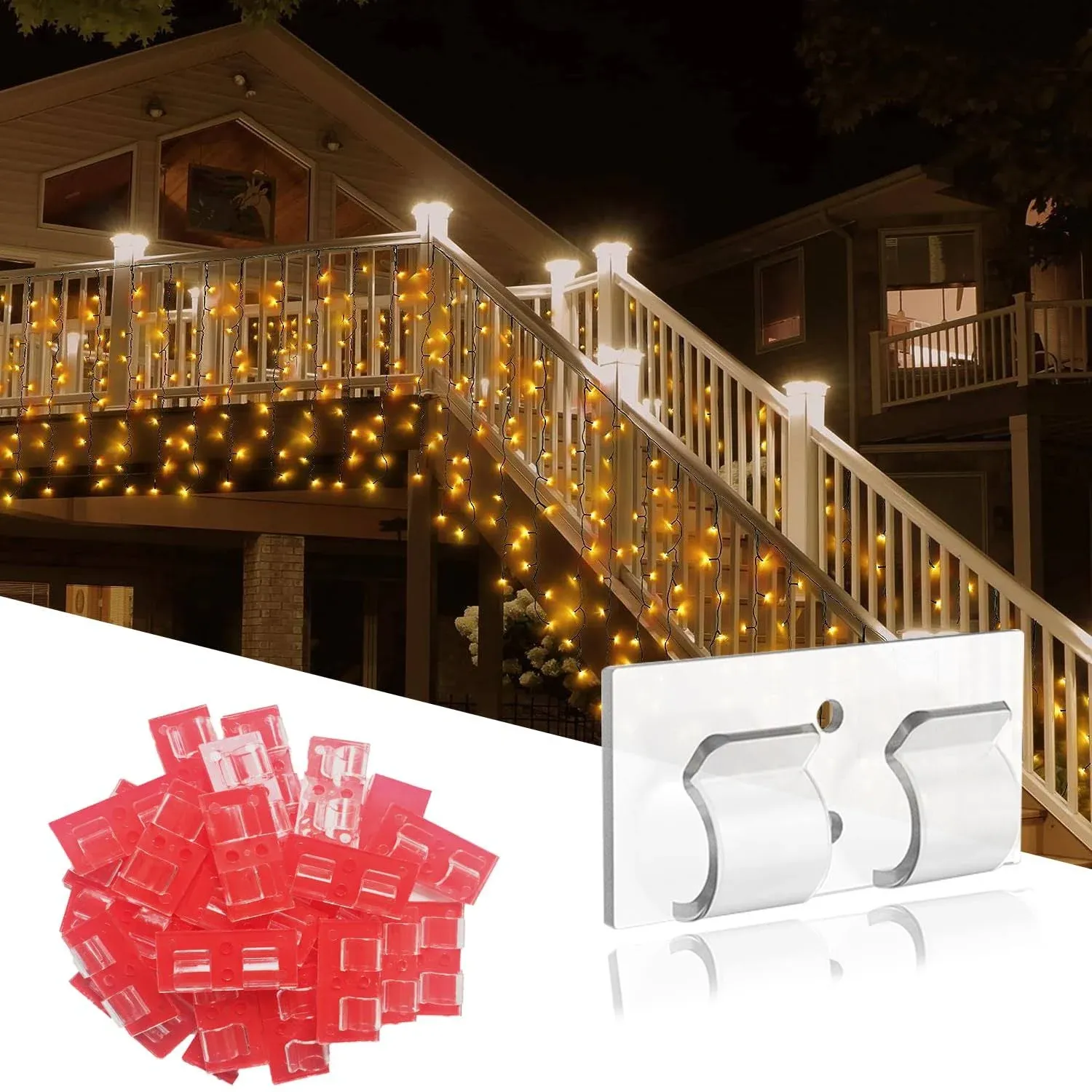 Hooks for Outdoor String Lights Clips 30Pcs Clear Light Cable Clips with Wate...